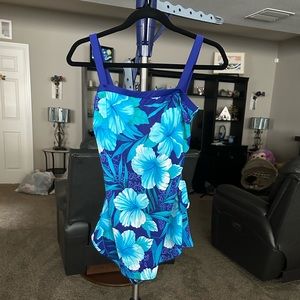 Maxine blue  Hawaiian floral, one piece swimsuit, adjustable straps. Size 14